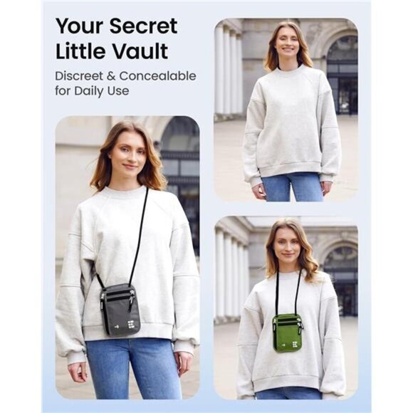 Zero Grid Travel Neck Wallet with RFID Blocking, Water-Resistant, Shadow, Unisex - Picture 4 of 7